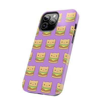 Kawaii Cat Burger Pattern Purple Background Cute Tough Phone Case | Food