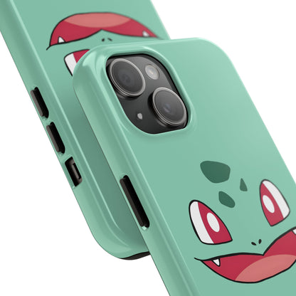 Green Leaf Dino Smile Red Eyes Cute Creature Tough Phone Case | Anime