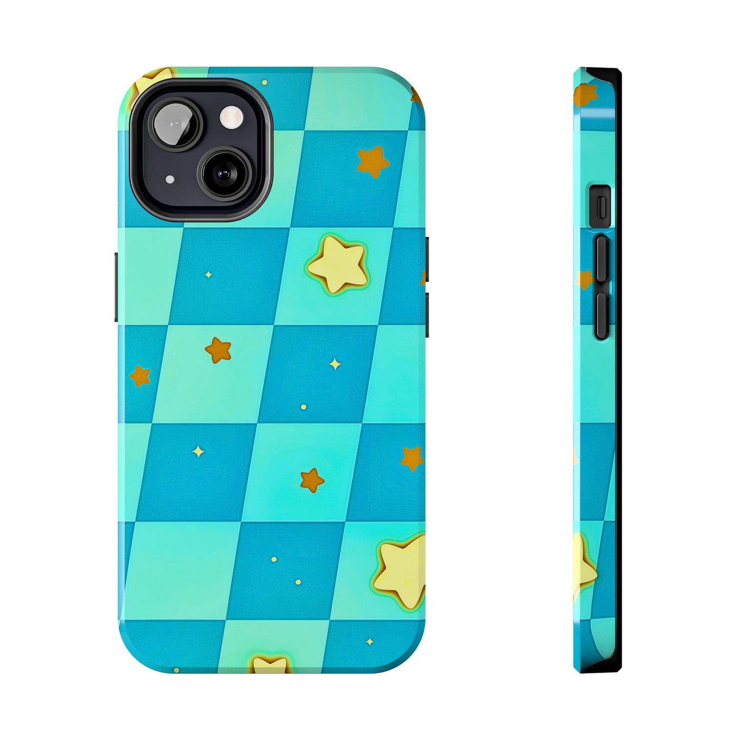 Vibrant Preppy Checkered Blue & Yellow Stars Tough Phone Case | Aesthetic