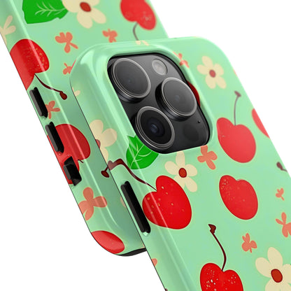 Cute Cherry Flower Pattern Mint Tough Phone Case | Aesthetic