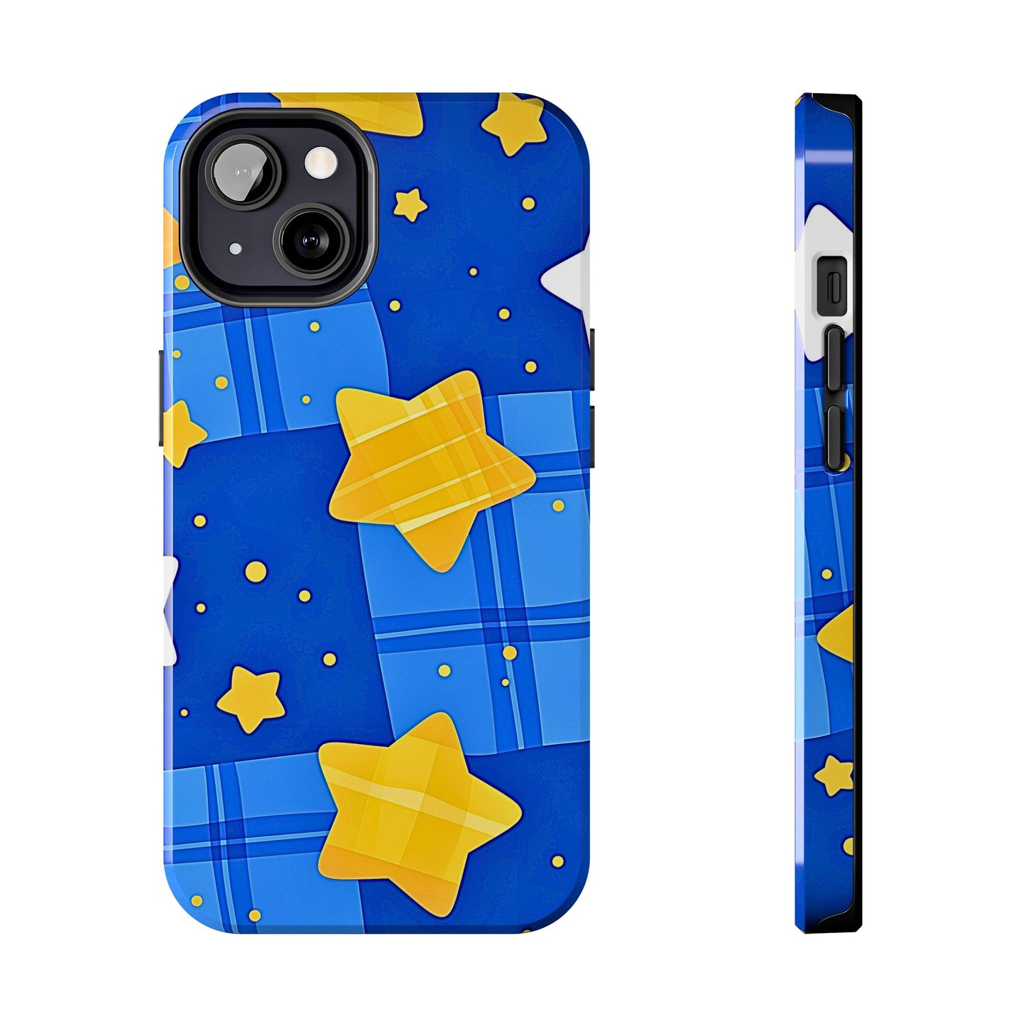 Funda resistente para teléfono con estampado de estrellas y cuadros preppy | Estética