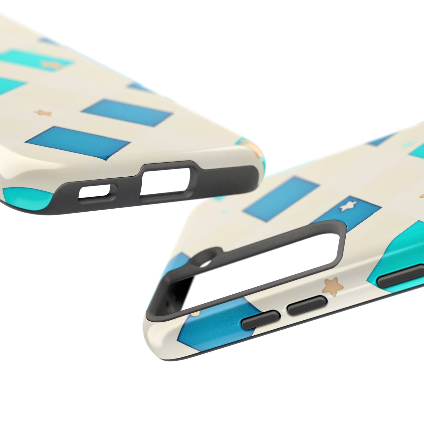 Modern Preppy Checkered Teal Stars Tough Phone Case | Aesthetic