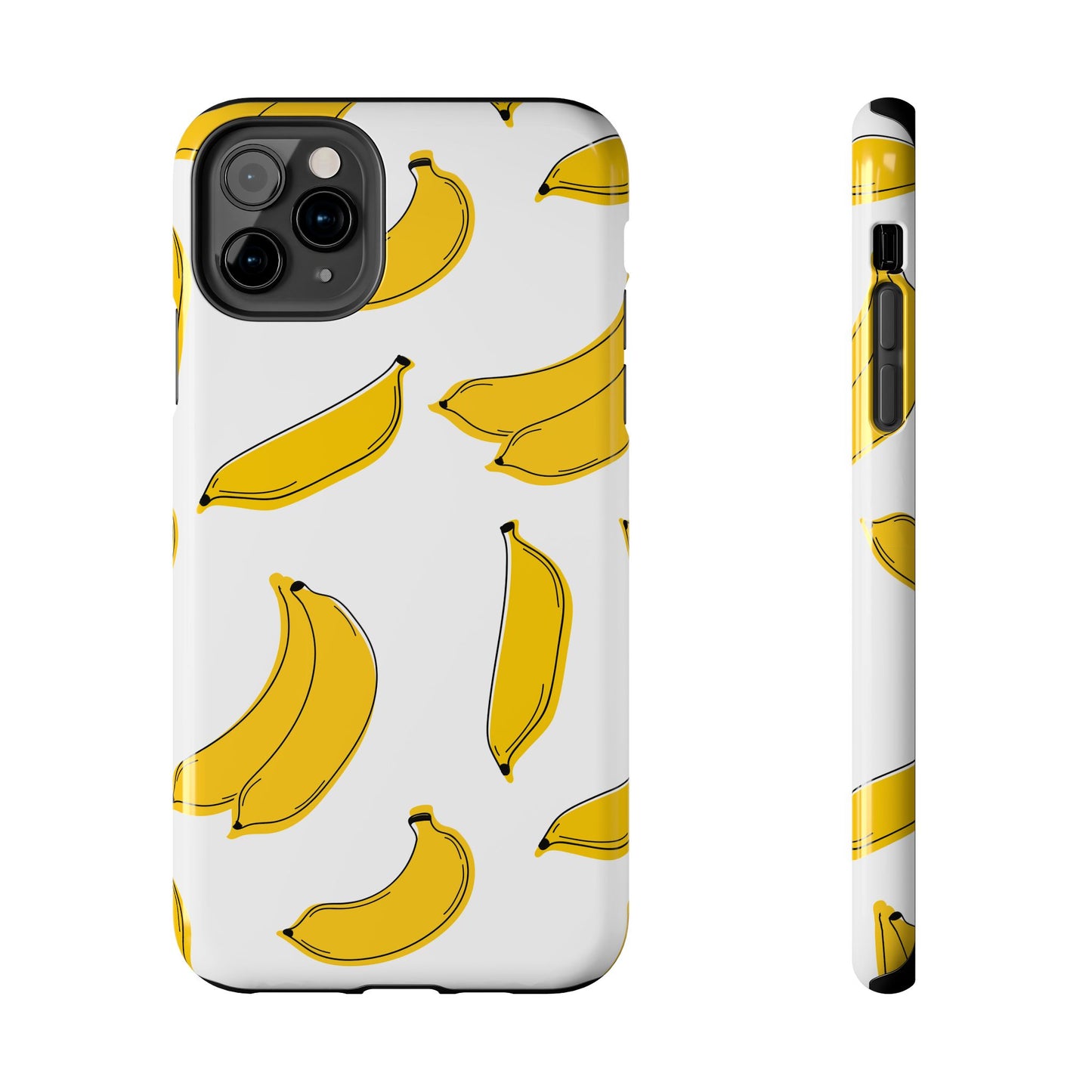 Bold Yellow Banana Pattern Minimal Line Art Tough Phone Case | Food