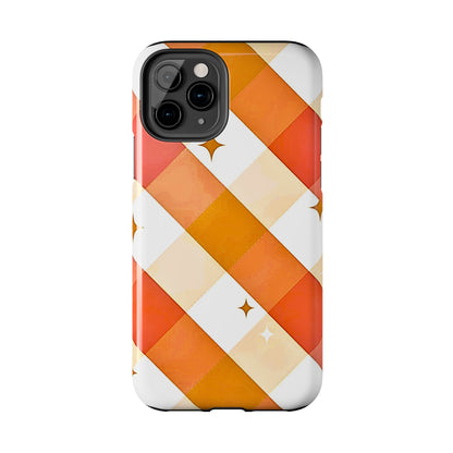 Pastel Orange & Pink Checkered Stars Tough Phone Case | Aesthetic