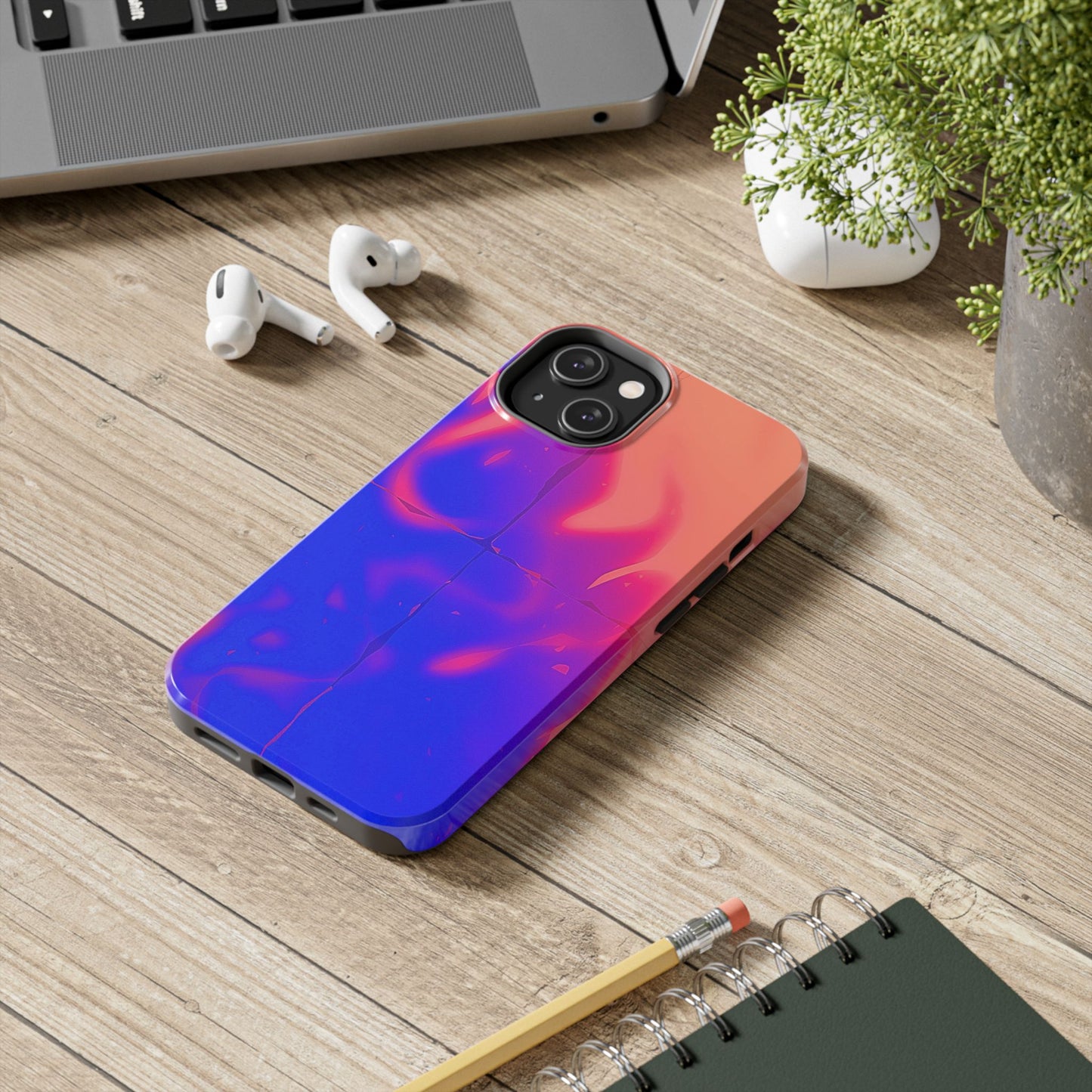 Funda resistente para teléfono con diseño de llamas, degradado abstracto y resplandor del atardecer | Estética