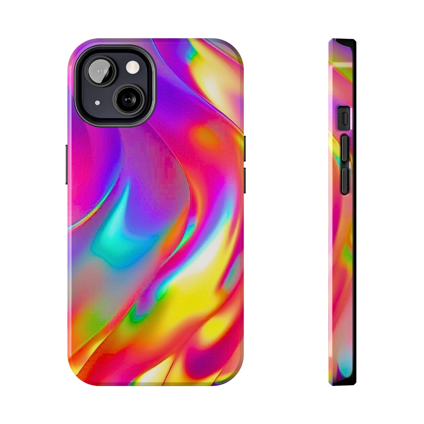 Funda resistente para teléfono con brillo metálico holográfico y estilo abstracto | Estética