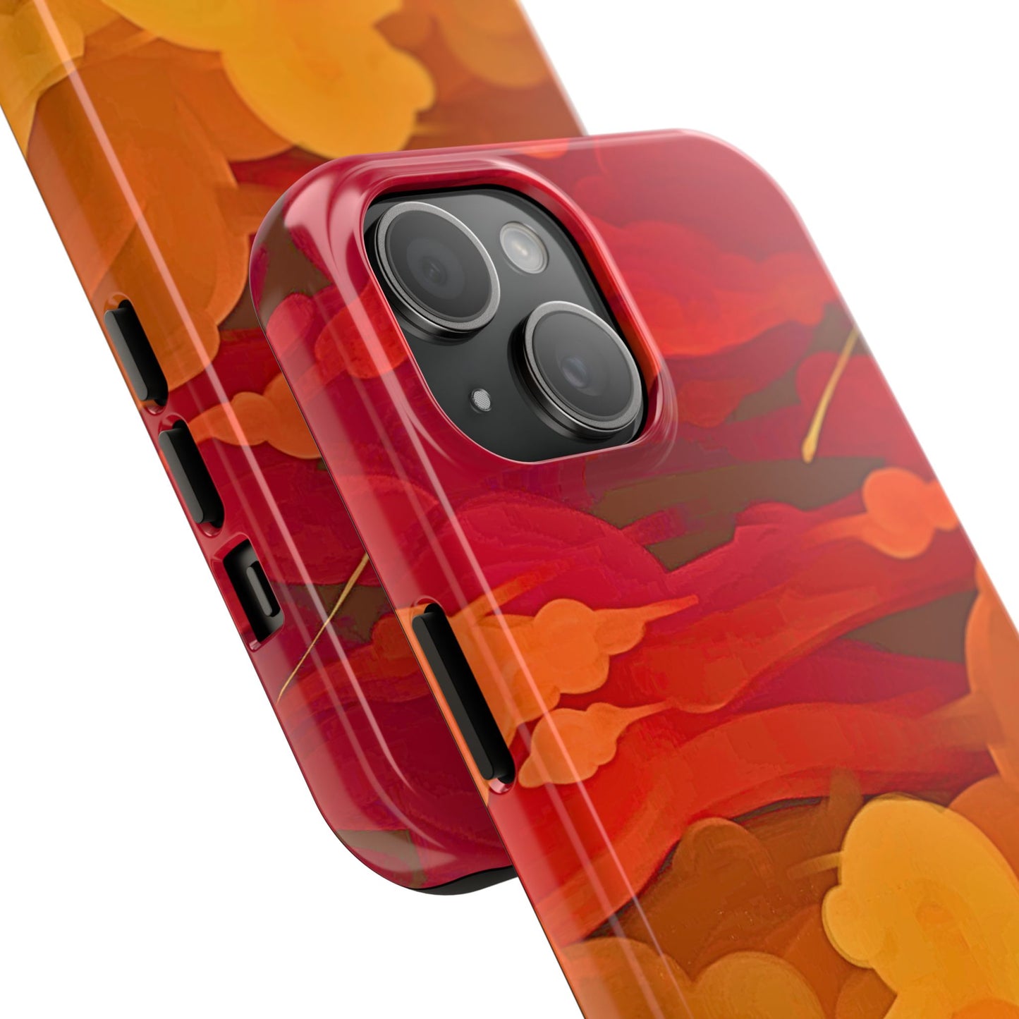 Funda resistente para teléfono con diseño de nubes rojas y naranjas | Estética