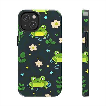 Kawaii Froggy Pattern Black Tough Phone Case | Animals