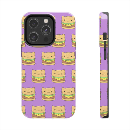 Kawaii Cat Burger Pattern Purple Background Cute Tough Phone Case | Food