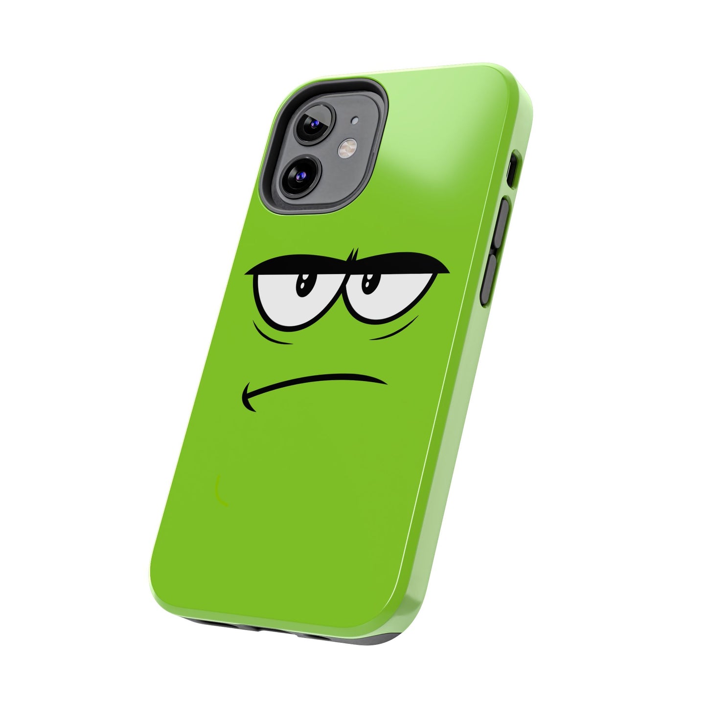 Grumpy Mood Face Green Background Funny Expression Tough Phone Case | Funny