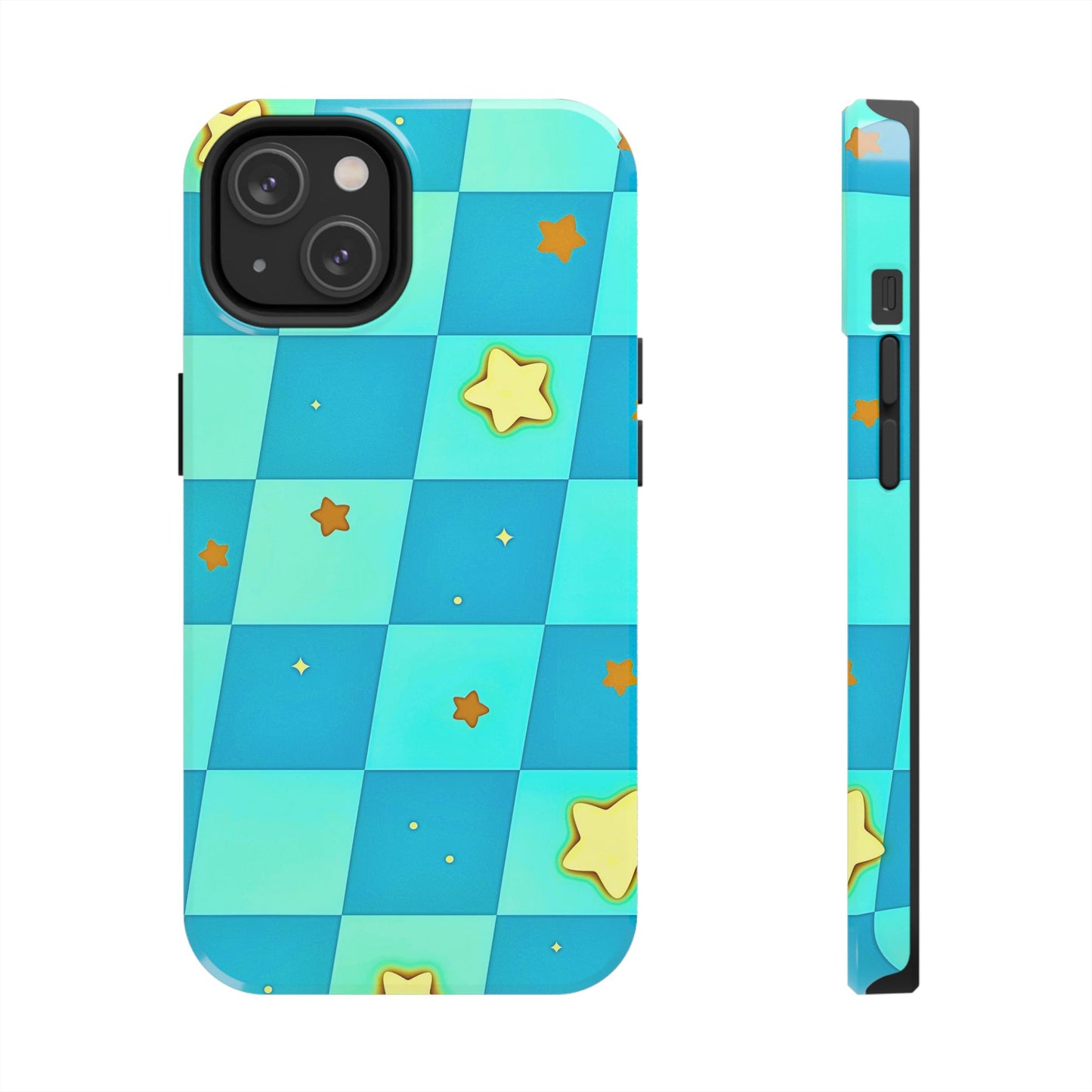 Vibrant Preppy Checkered Blue & Yellow Stars Tough Phone Case | Aesthetic