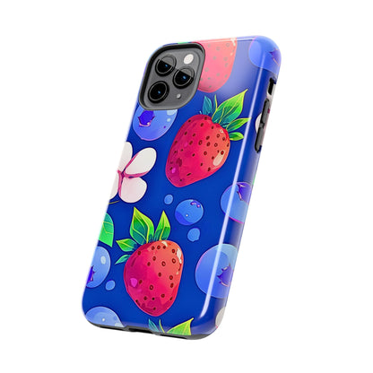 Cute Blueberry Strawberry Fruit Pattern Tough Phone Case | Aesthetic
