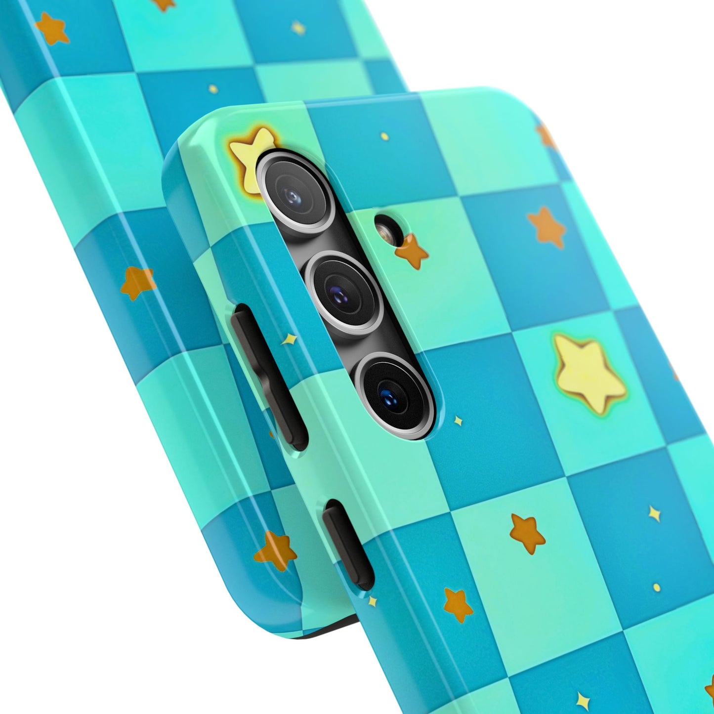 Vibrant Preppy Checkered Blue & Yellow Stars Tough Phone Case | Aesthetic