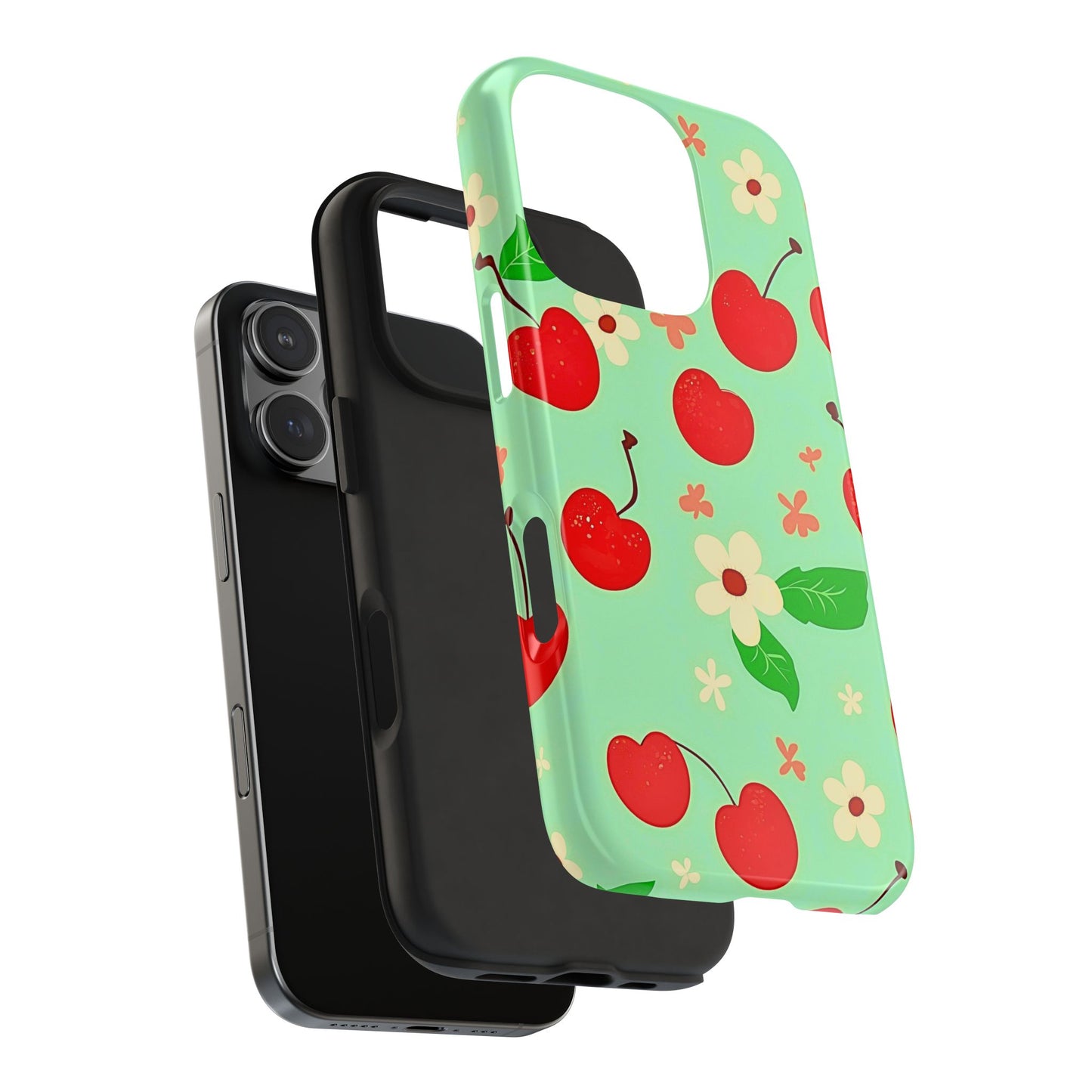 Cute Cherry Flower Pattern Mint Tough Phone Case | Aesthetic