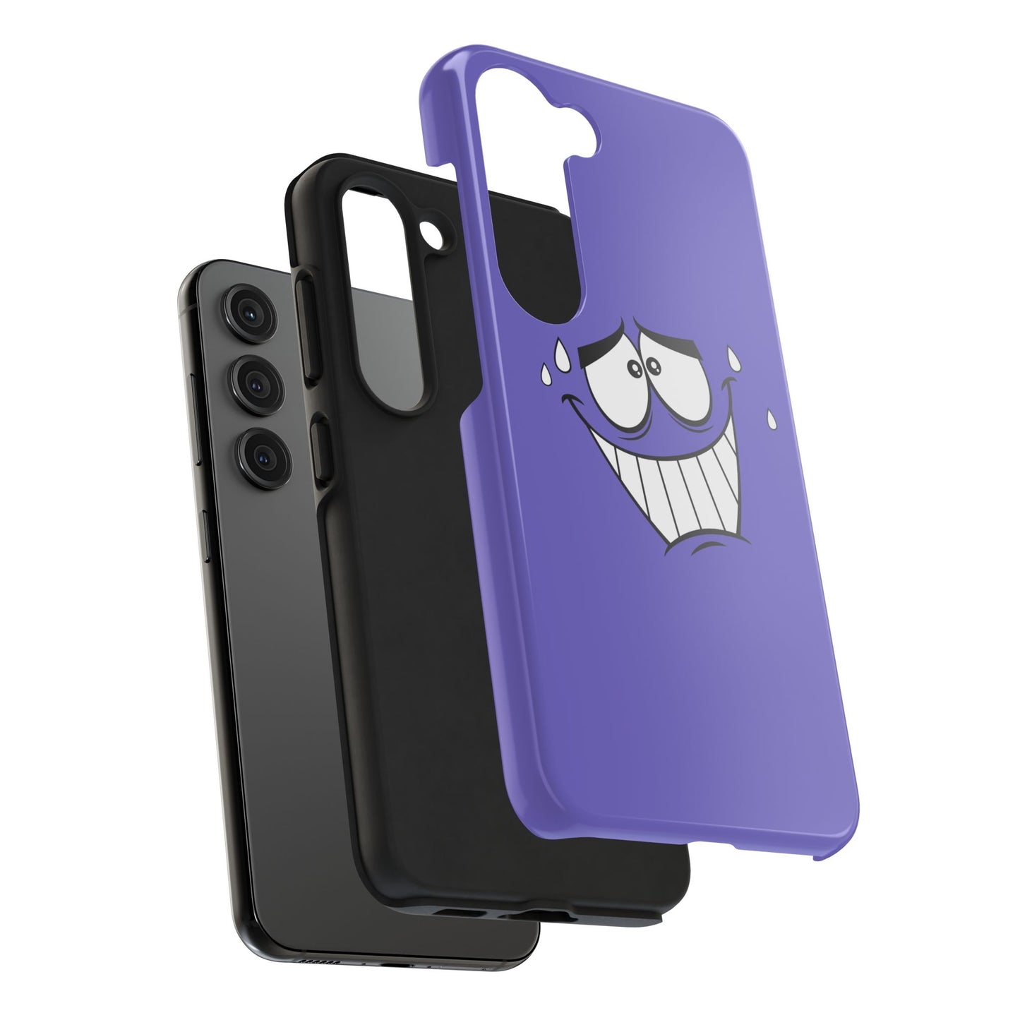 Awkward Nervous Cartoon Face Purple Background Tough Phone Case | Funny
