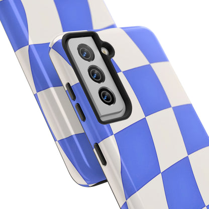 Funda resistente para teléfono con estampado ondulado de cuadros azules | Estética