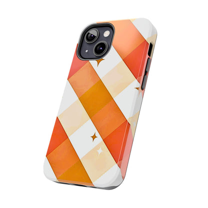 Pastel Orange & Pink Checkered Stars Tough Phone Case | Aesthetic