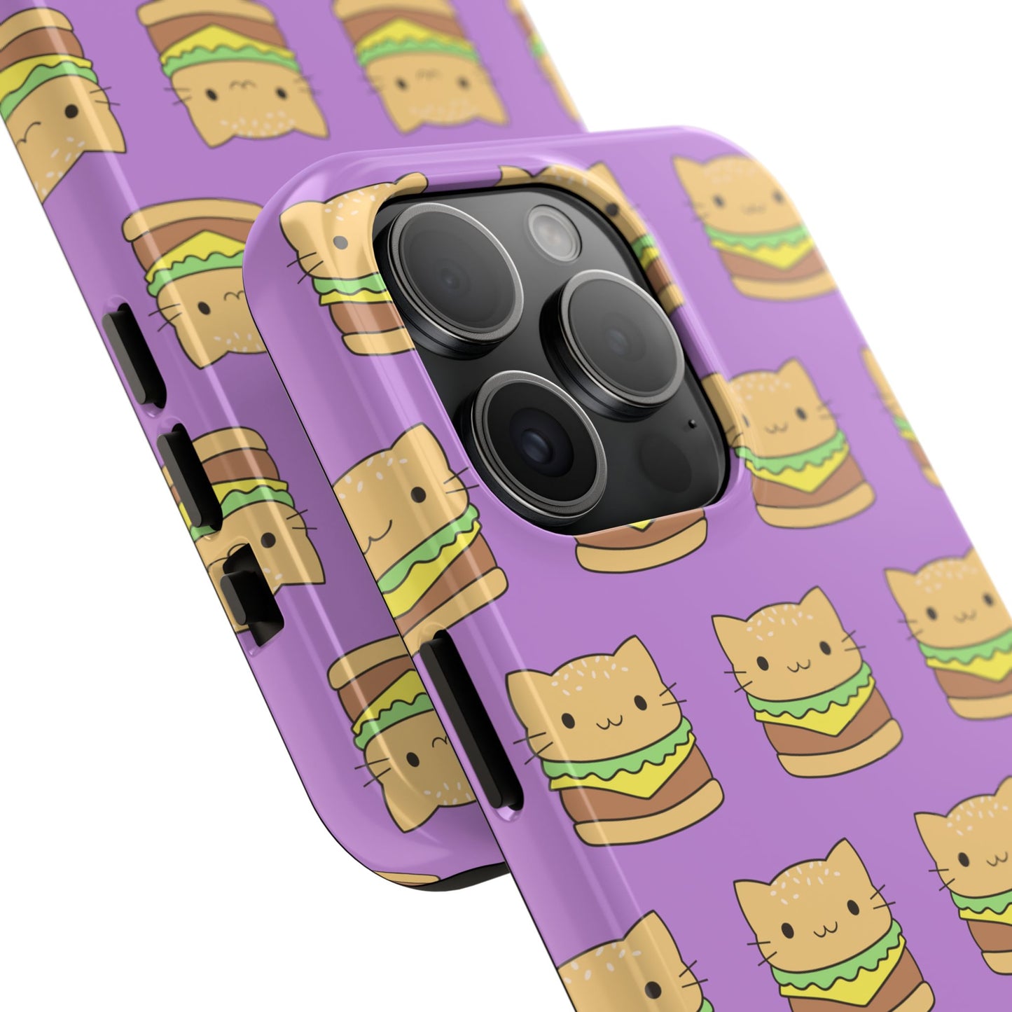 Kawaii Cat Burger Pattern Purple Background Cute Tough Phone Case | Food