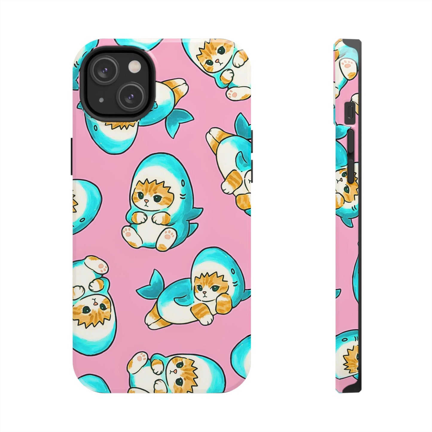 Pink Cute Shark Cats Pattern Tough Phone Case | Animals