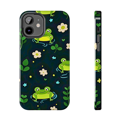 Kawaii Froggy Pattern Black Tough Phone Case | Animals