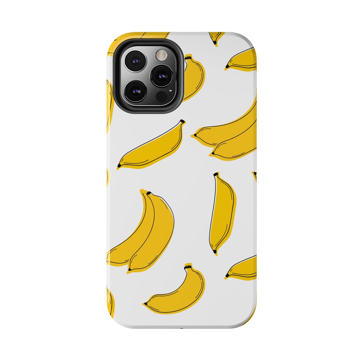 Bold Yellow Banana Pattern Minimal Line Art Tough Phone Case | Food