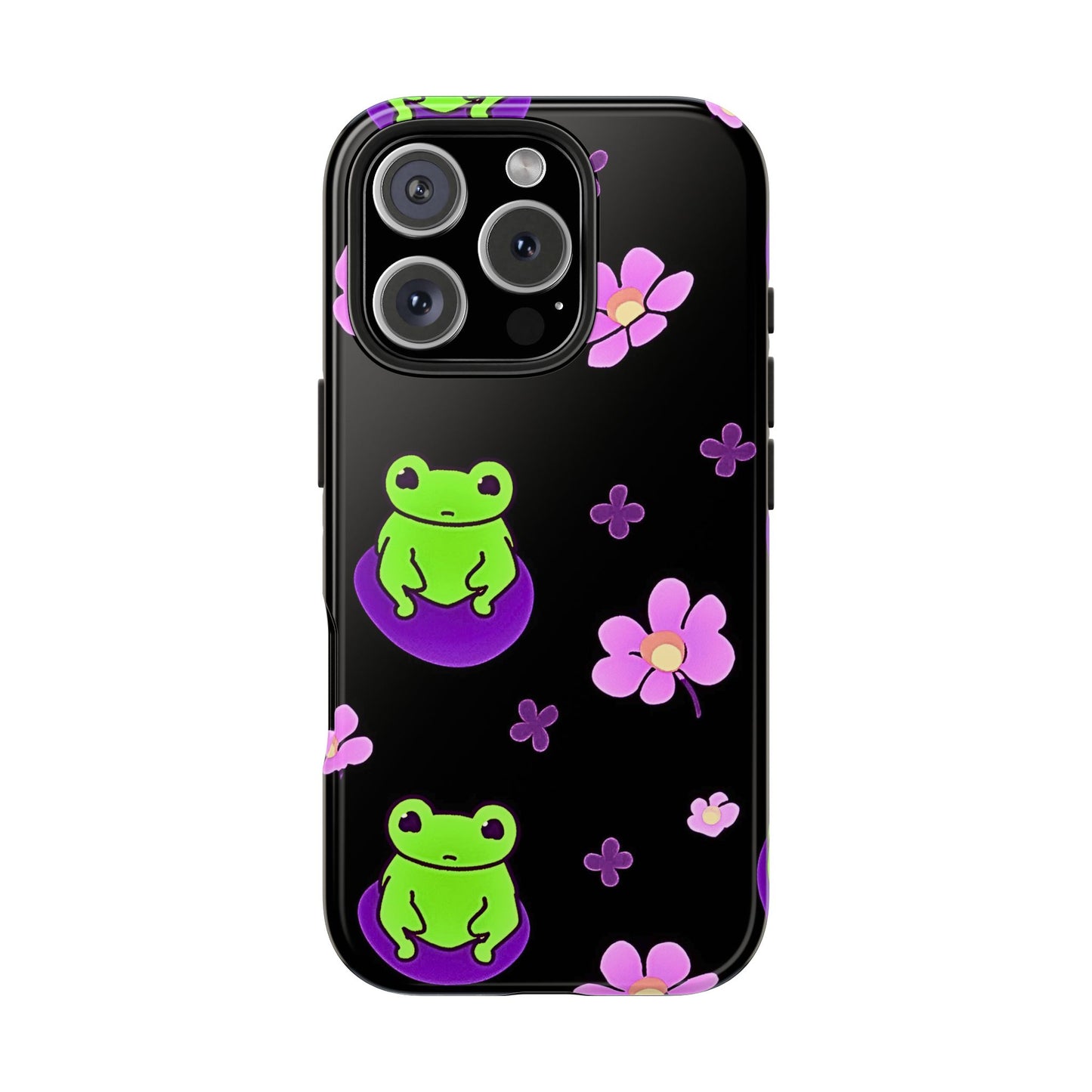 Cute Frog & Pink Flowers Pattern Style Tough Phone Case | Animals