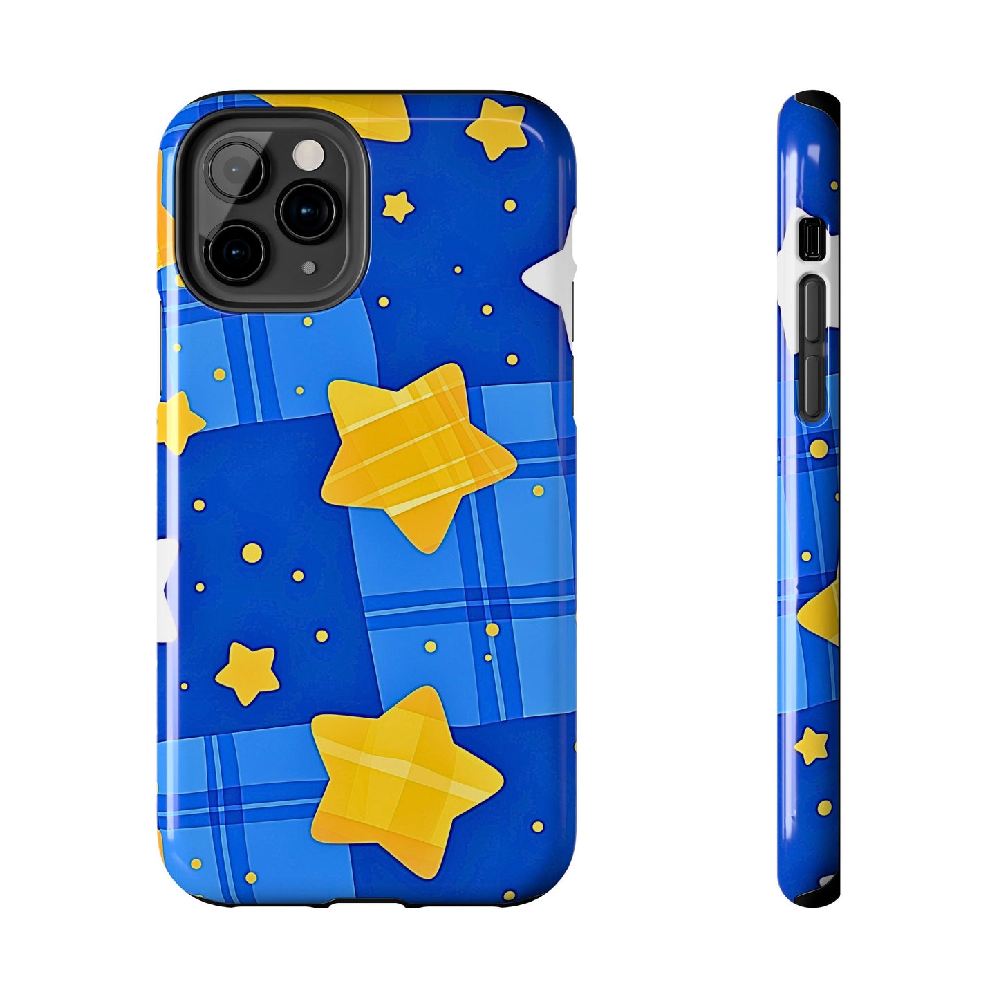 Funda resistente para teléfono con estampado de estrellas y cuadros preppy | Estética
