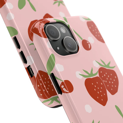 Cute Pink and Red Cherry and Strawberry Tough Phone Case | Food