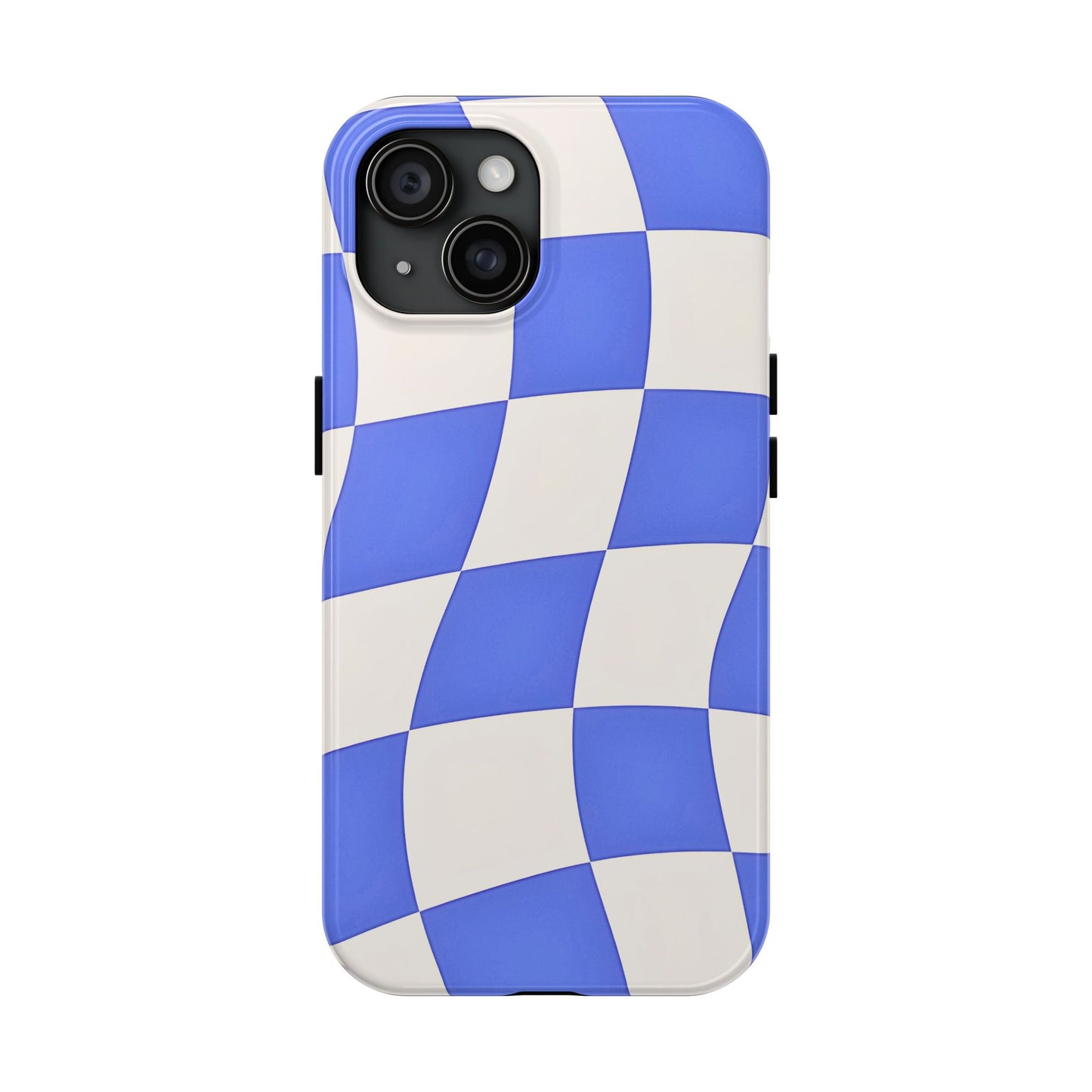 Funda resistente para teléfono con estampado ondulado de cuadros azules | Estética