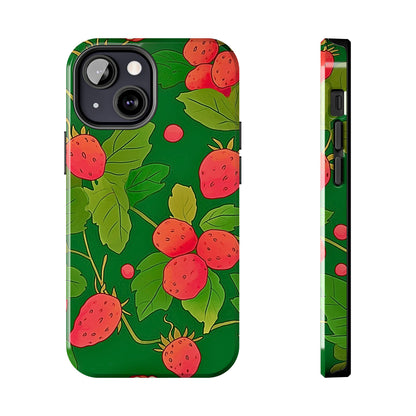 Dark Strawberry Pattern Preppy Tough Phone Case | Aesthetic