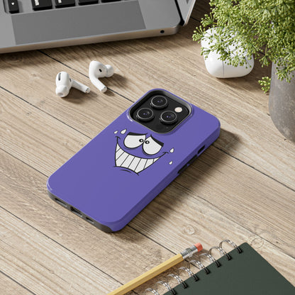 Awkward Nervous Cartoon Face Purple Background Tough Phone Case | Funny