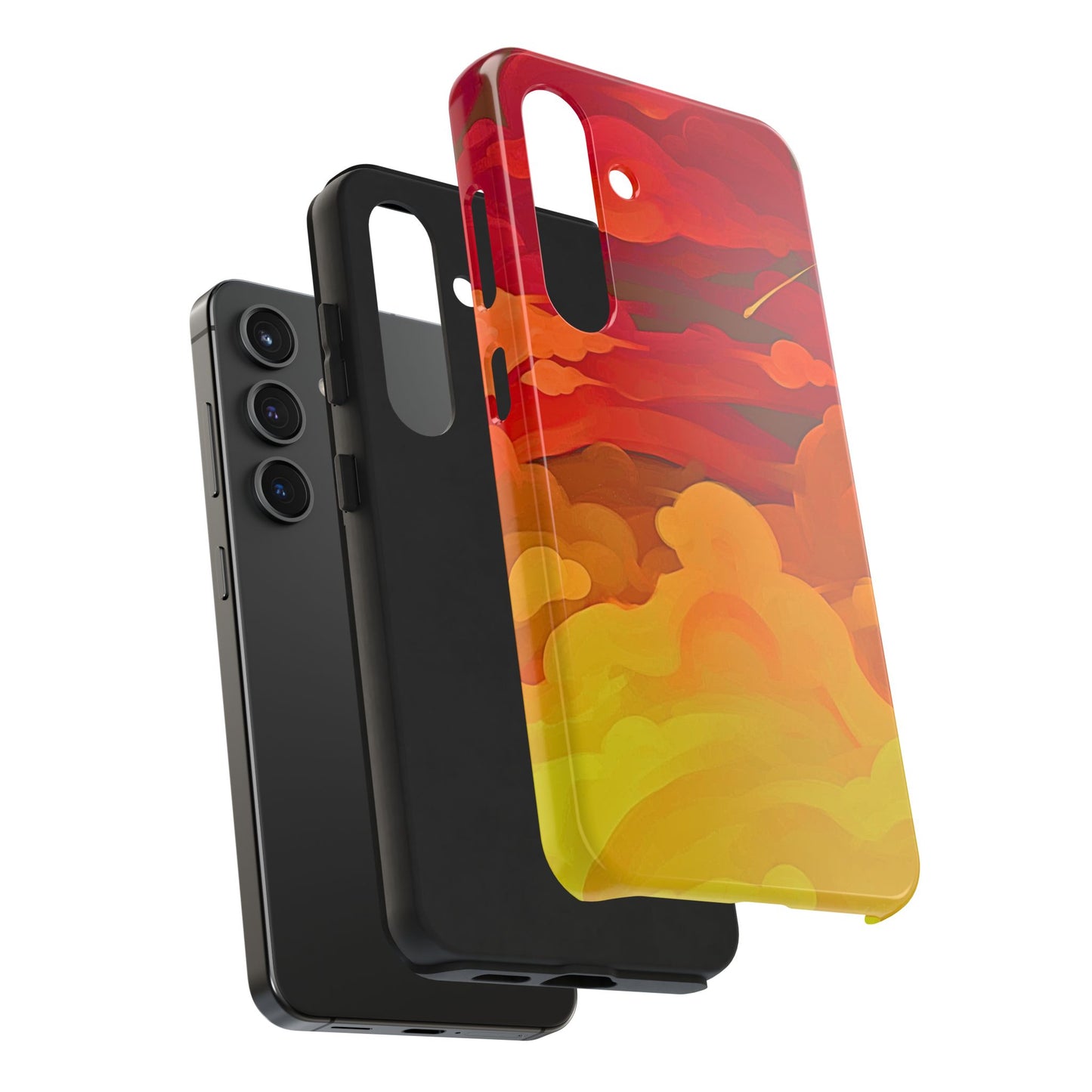 Funda resistente para teléfono con diseño de nubes rojas y naranjas | Estética