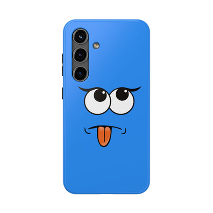 Silly Tongue Out Cartoon Face Blue Background Tough Phone Case | Funny