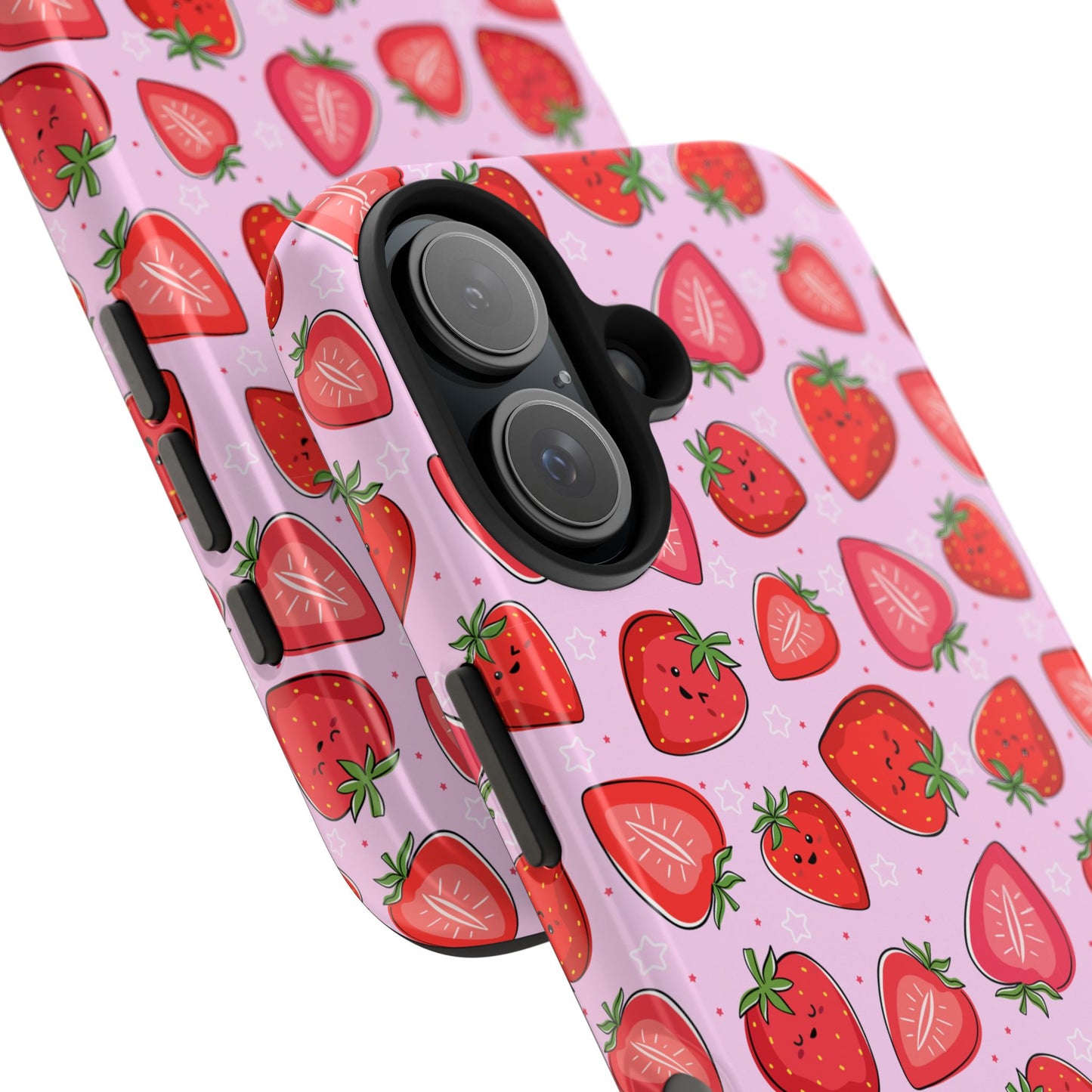 Kawaii Strawberry Cartoon Pattern Pink Aesthetic Tough Phone Case | Food
