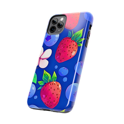 Cute Blueberry Strawberry Fruit Pattern Tough Phone Case | Aesthetic