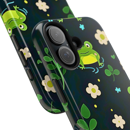 Kawaii Froggy Pattern Black Tough Phone Case | Animals