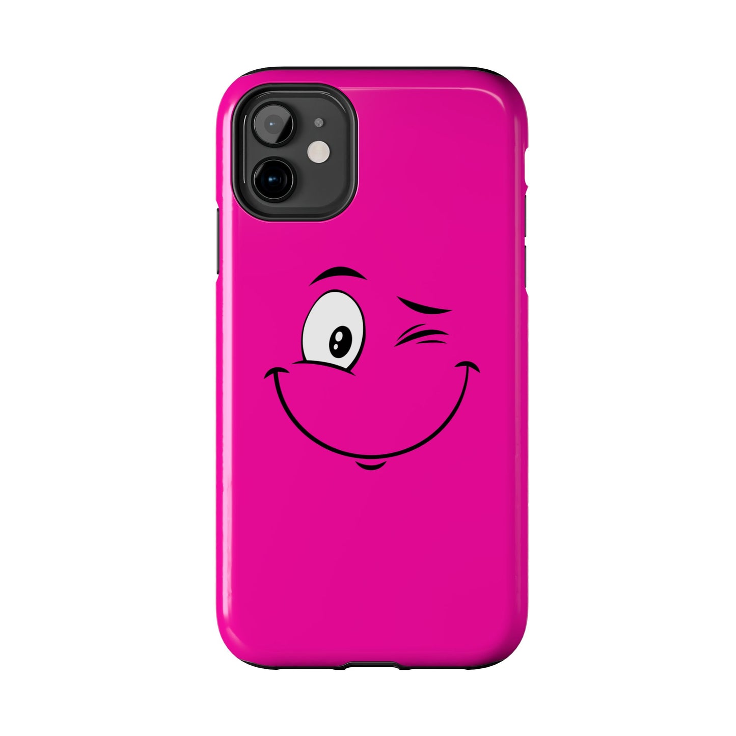 Winking Face Pink Background Cheeky Cartoon Style Tough Phone Case | Funny