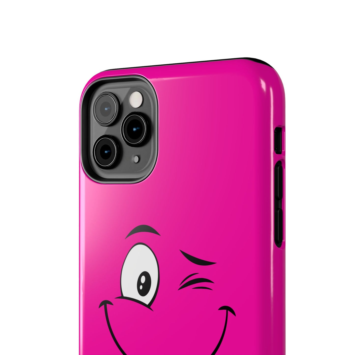 Winking Face Pink Background Cheeky Cartoon Style Tough Phone Case | Funny