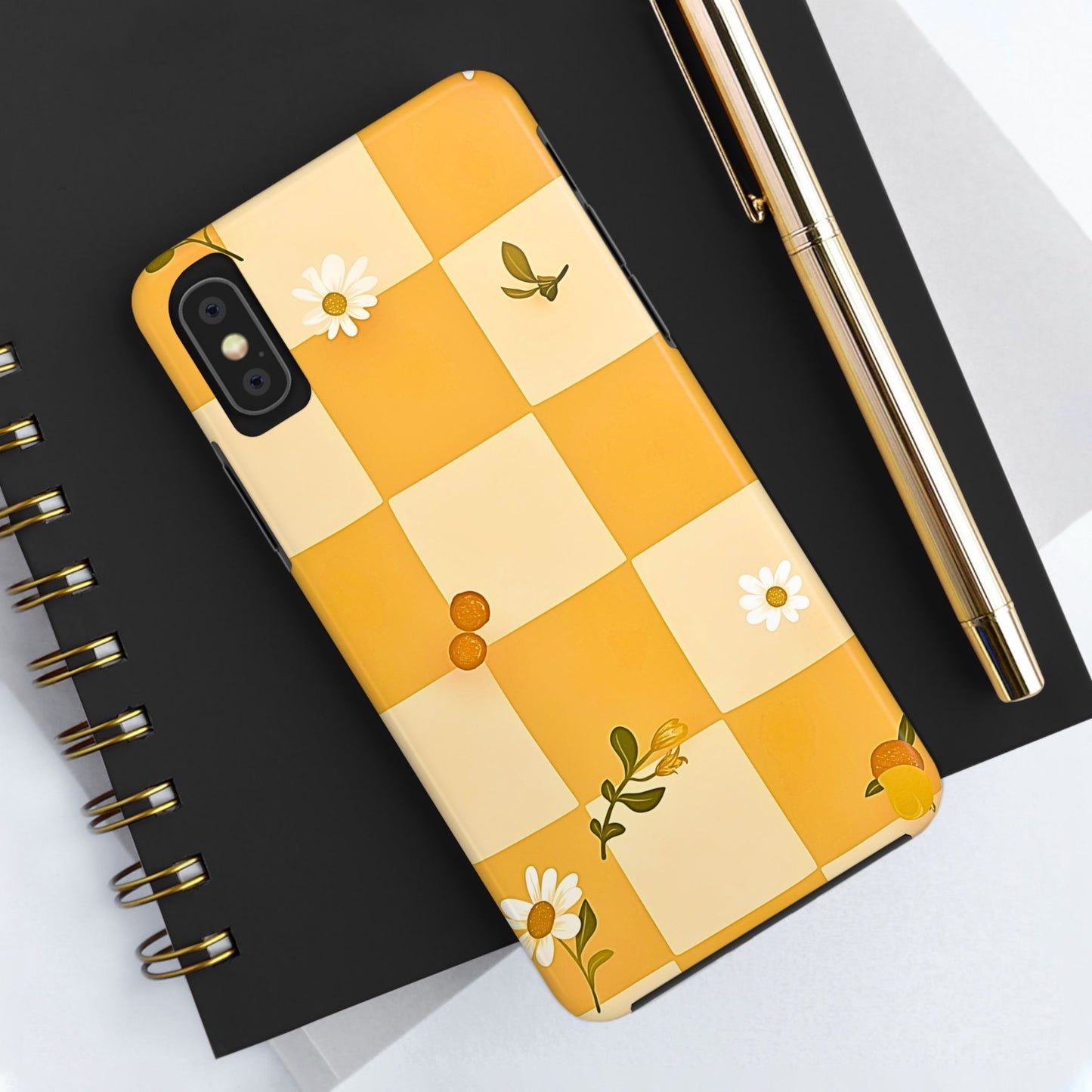 Yellow Checkered Preppy Daisies Tough Phone Case | Aesthetic