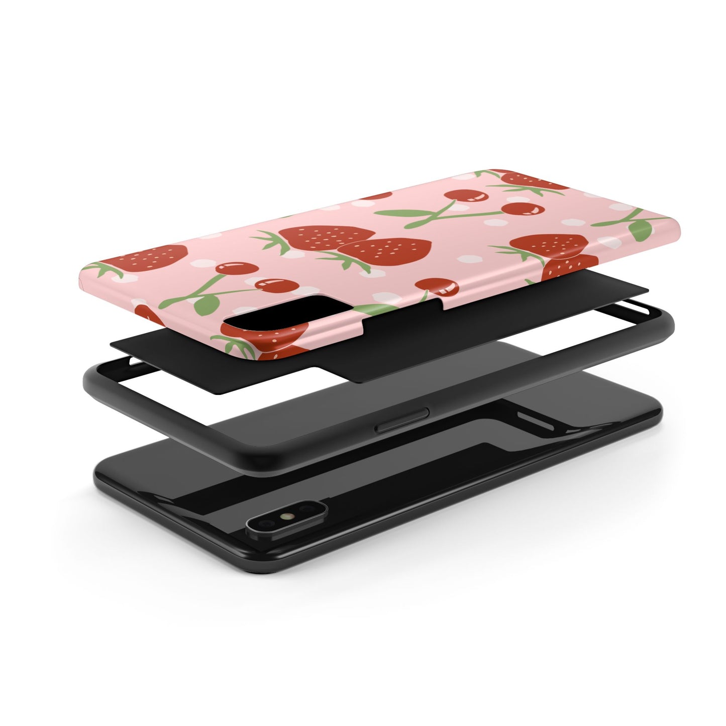 Cute Pink and Red Cherry and Strawberry Tough Phone Case | Food