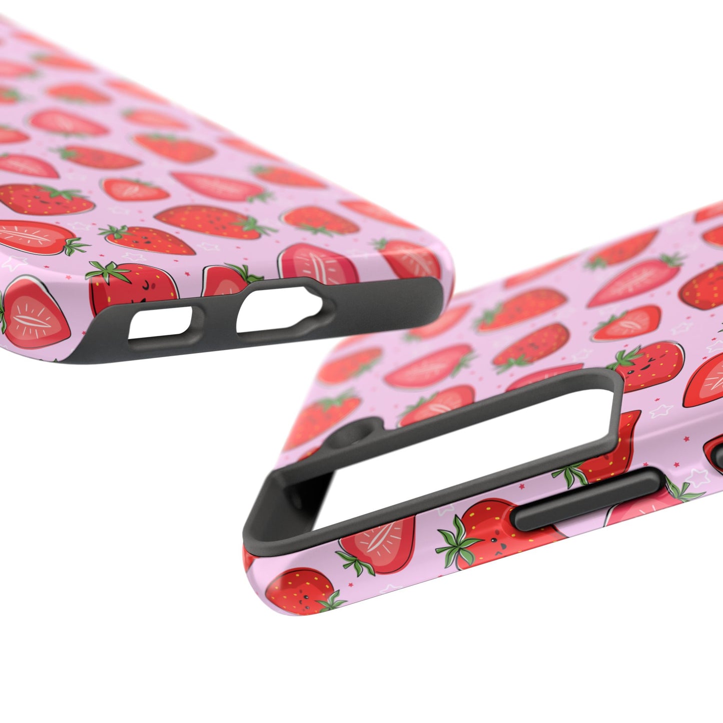 Kawaii Strawberry Cartoon Pattern Pink Aesthetic Tough Phone Case | Food