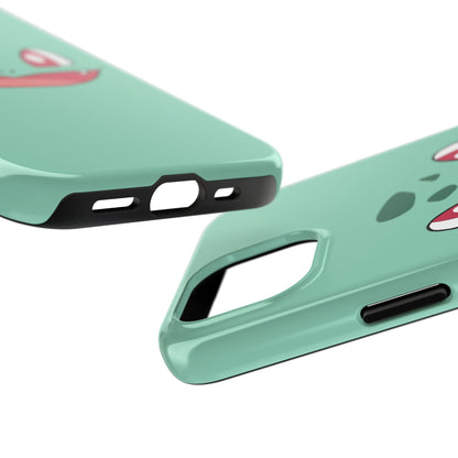 Green Leaf Dino Smile Red Eyes Cute Creature Tough Phone Case | Anime