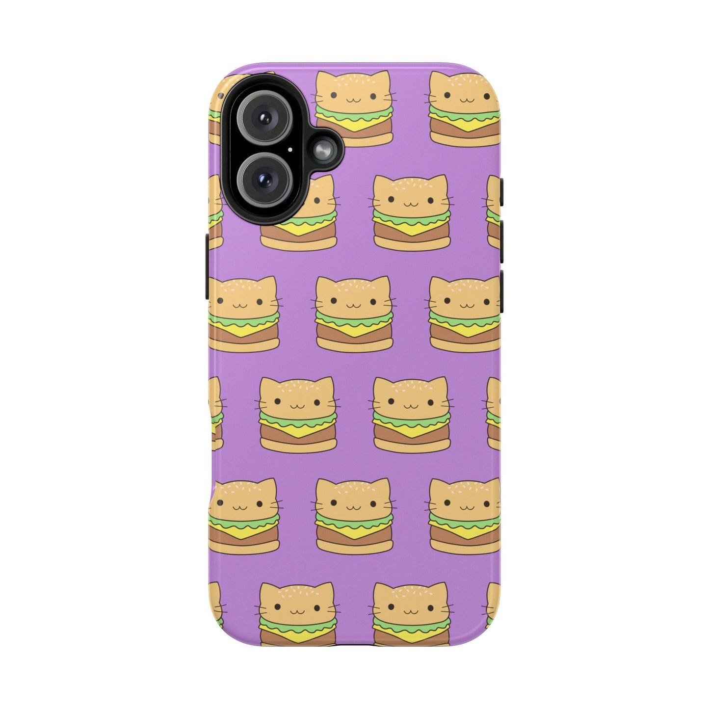 Kawaii Cat Burger Pattern Purple Background Cute Tough Phone Case | Food