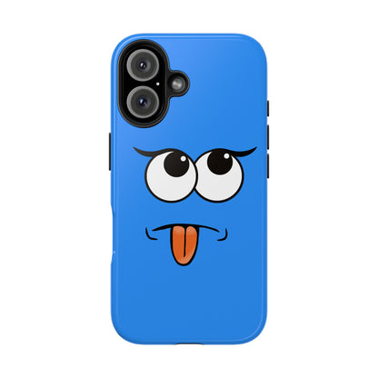Silly Tongue Out Cartoon Face Blue Background Tough Phone Case | Funny