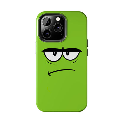 Grumpy Mood Face Green Background Funny Expression Tough Phone Case | Funny