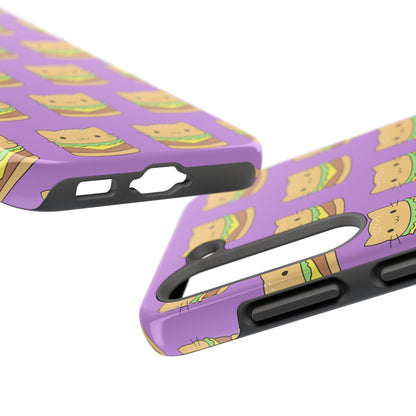 Kawaii Cat Burger Pattern Purple Background Cute Tough Phone Case | Food