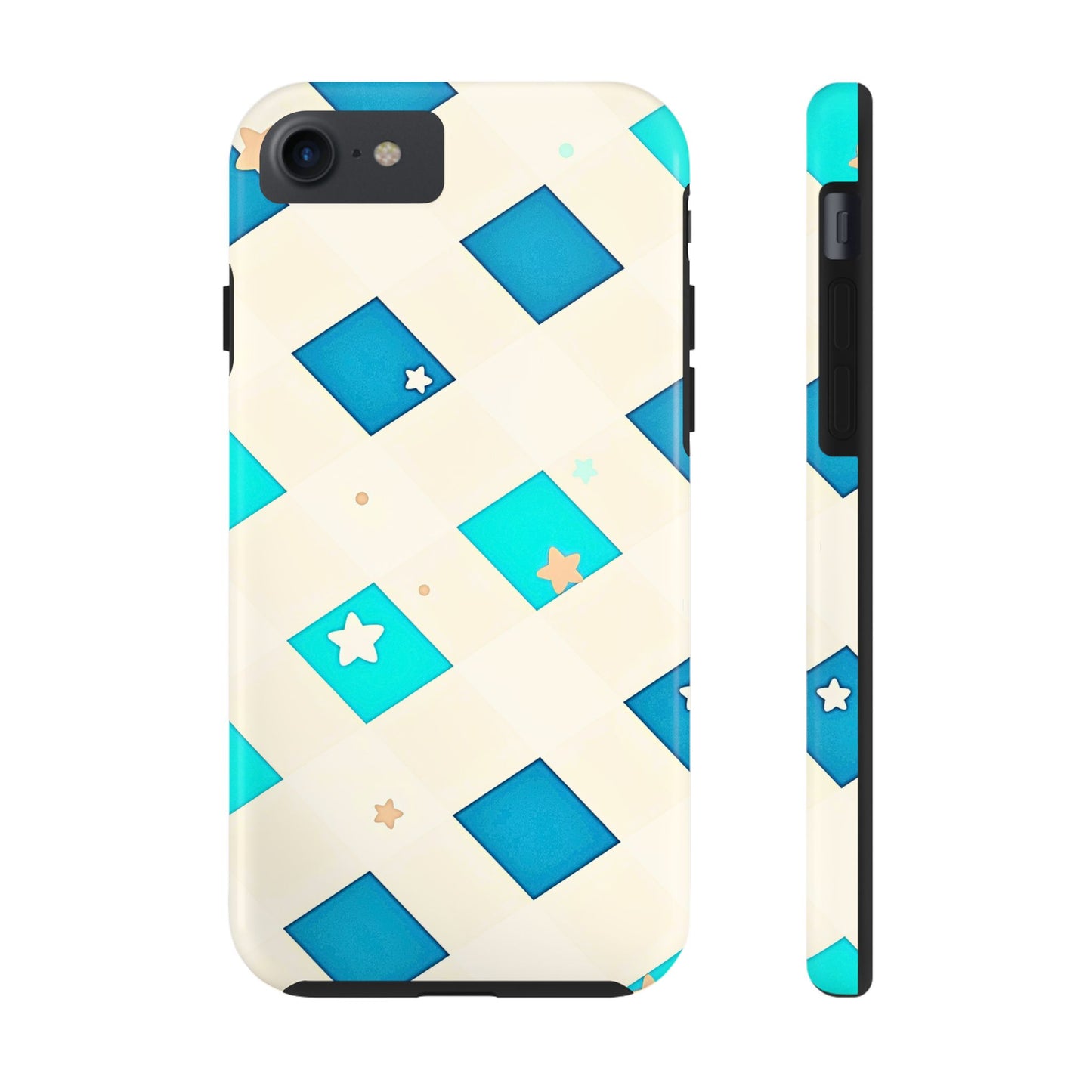 Modern Preppy Checkered Teal Stars Tough Phone Case | Aesthetic