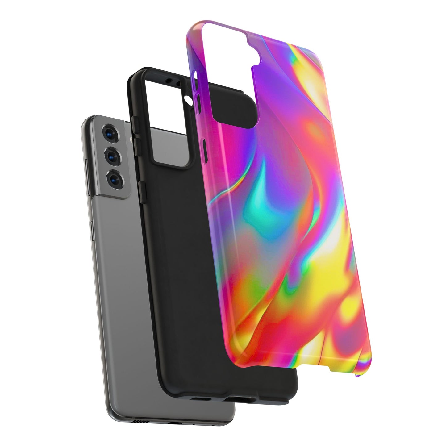 Funda resistente para teléfono con brillo metálico holográfico y estilo abstracto | Estética