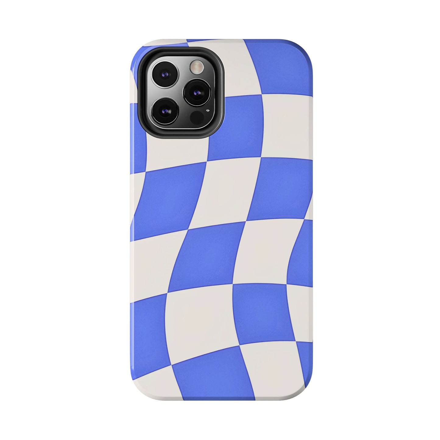 Funda resistente para teléfono con estampado ondulado de cuadros azules | Estética