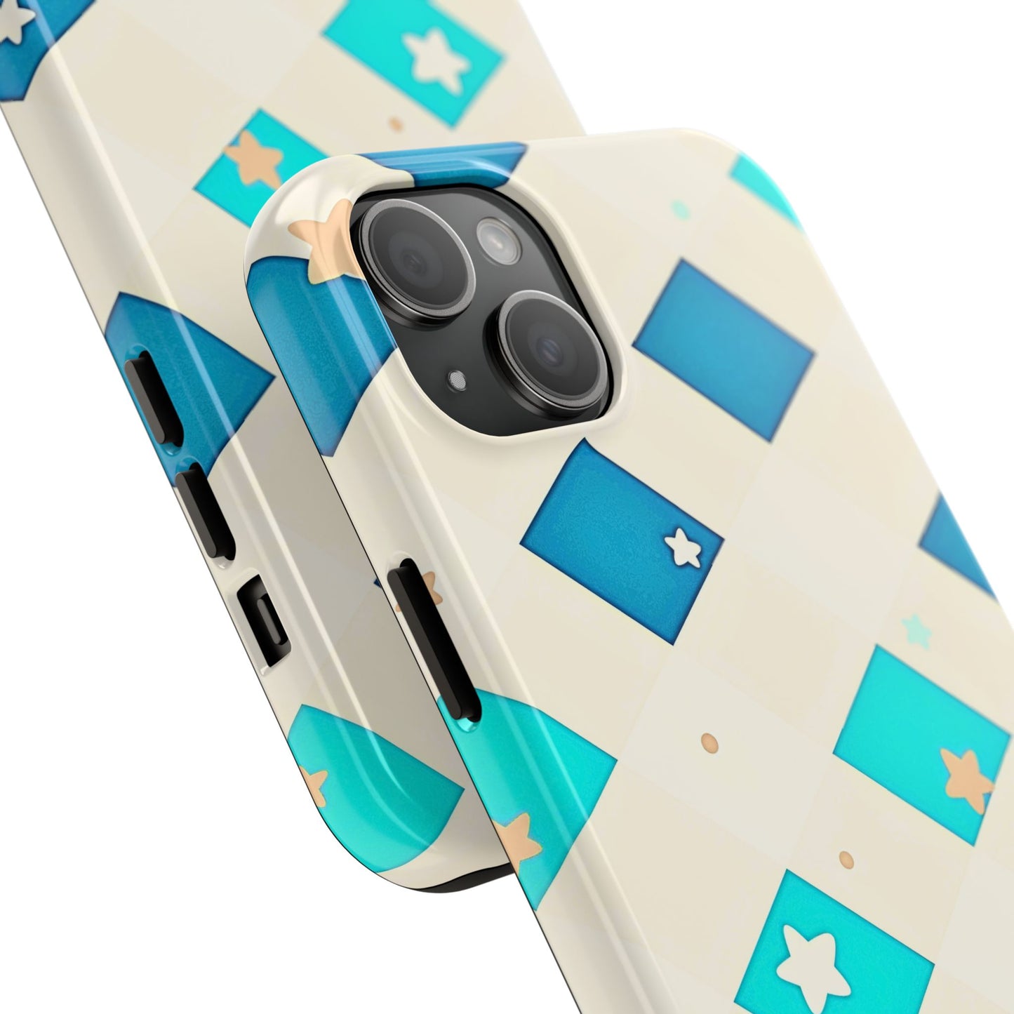 Modern Preppy Checkered Teal Stars Tough Phone Case | Aesthetic